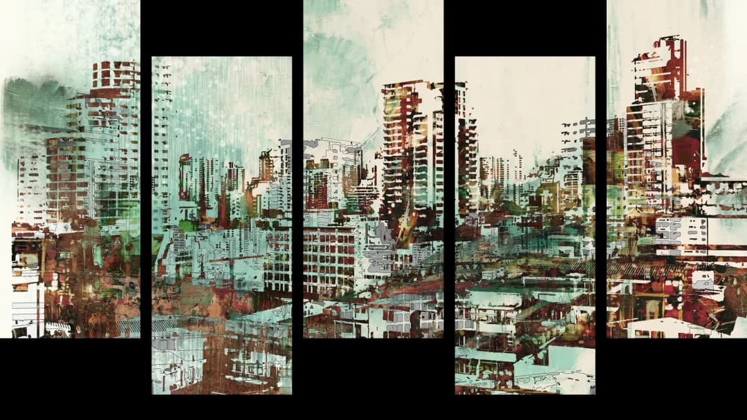 Abstract City Skyline – 5 Panels Up & Down
