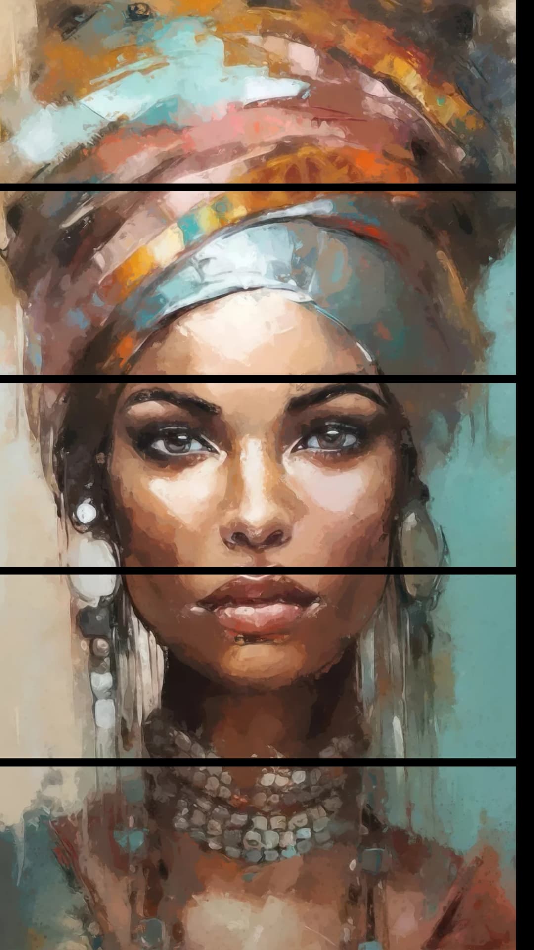 African Queen Portrait – 5 Panels Straight