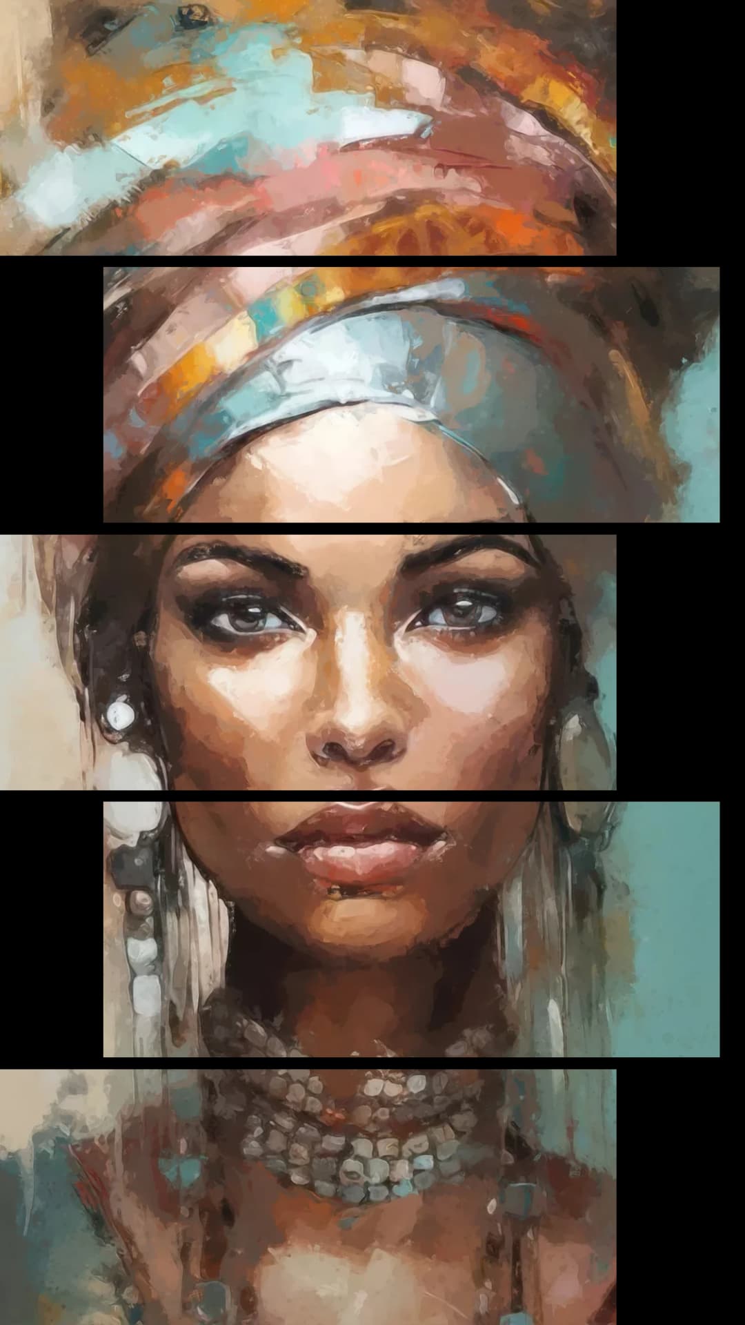 African Queen Portrait – 5 Panels Up & Down