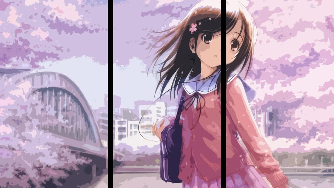Anime Girl Cherry Blossoms – 3 Panels