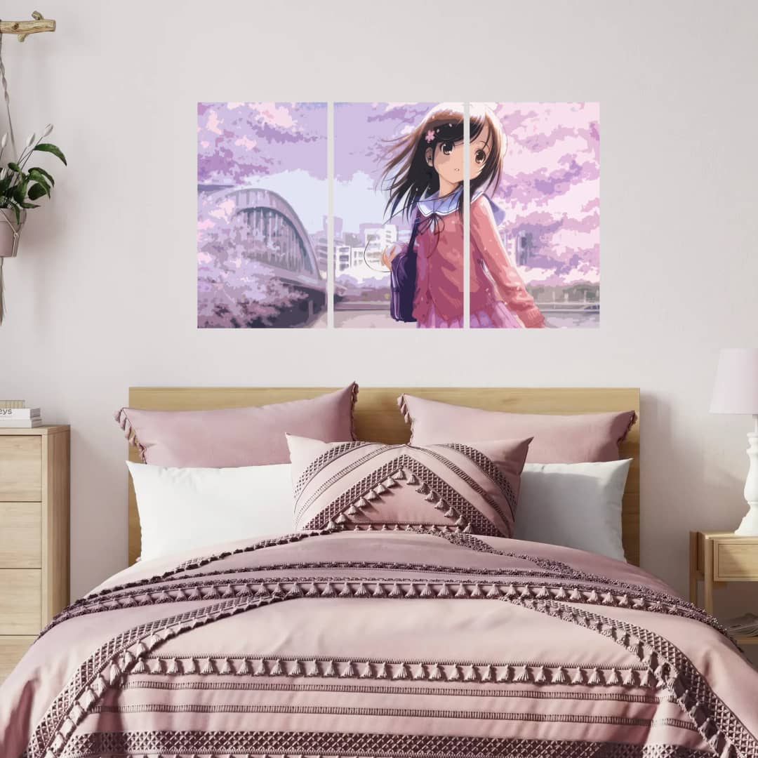 Anime Girl Cherry Blossoms – 3 Panels