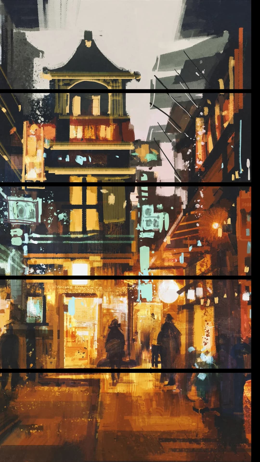Asian Night Market – 5 Panels Straight