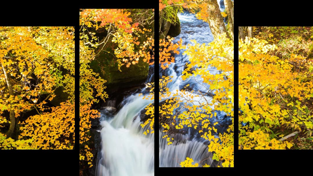 Autumn Waterfall Golden Forest – 4 Panels