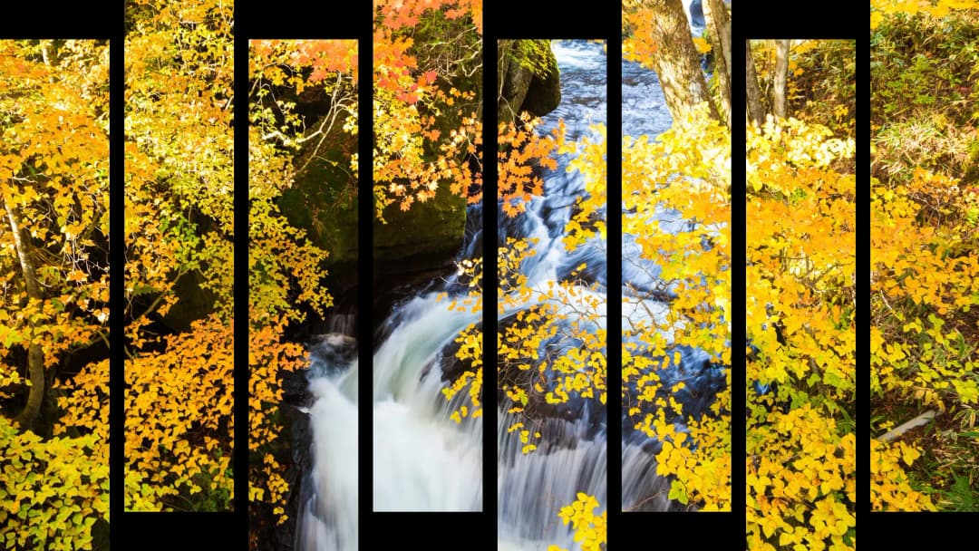 Autumn Waterfall Golden Forest – 8 Panels Up & Down