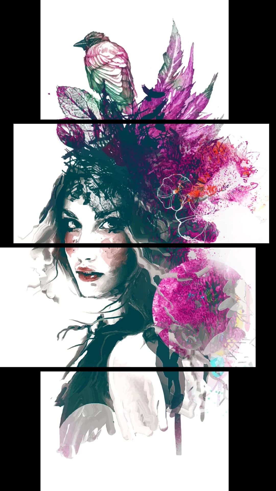 Bird Floral Woman – 4 Panels
