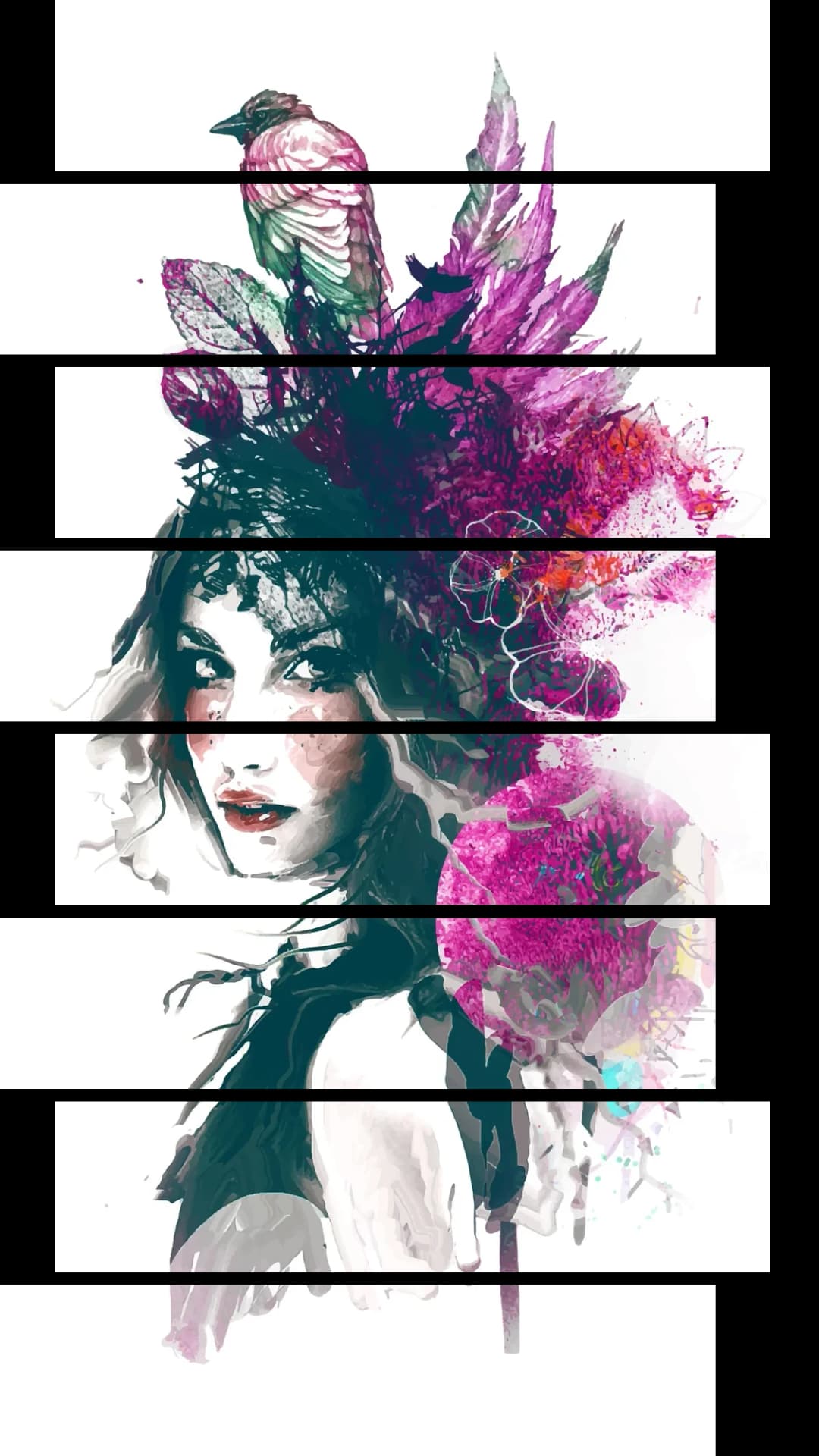 Bird Floral Woman – 8 Panels Up & Down