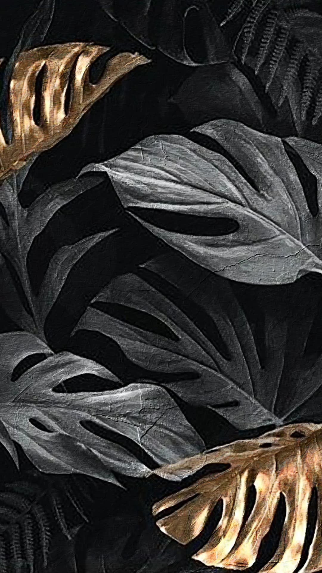 Black Gold Tropical Leaves