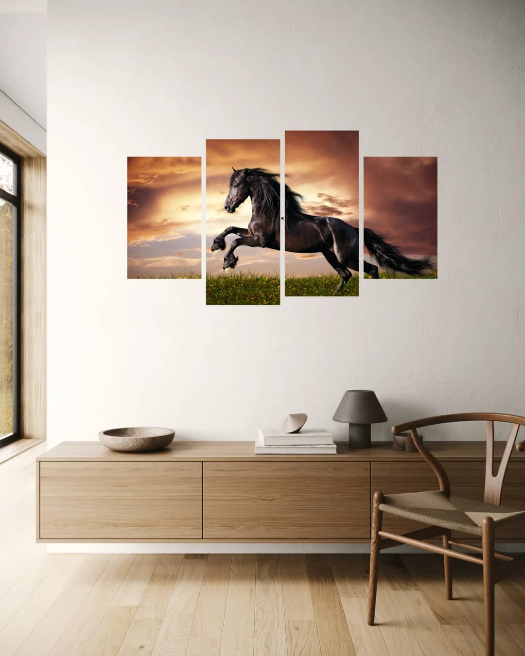 Black Horse Sunset – 4 Panels