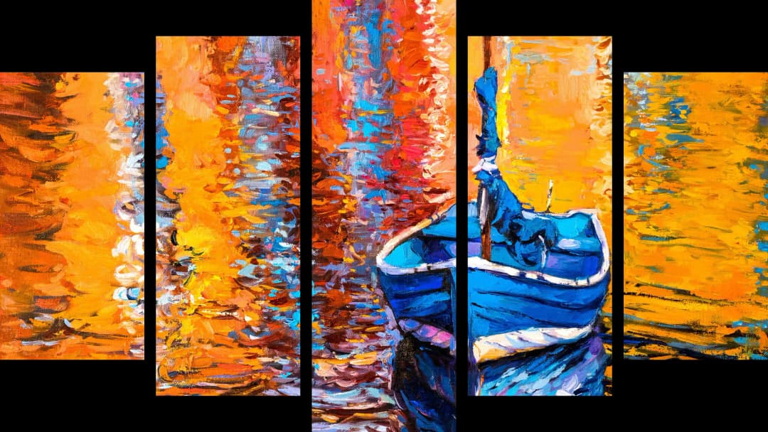 Blue Boat Water Reflections – 5 Panels Hierarchy