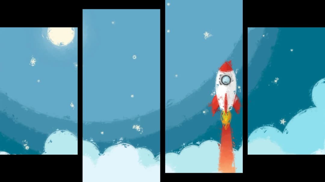 Cartoon Rocket Space Launch – 4 Panels
