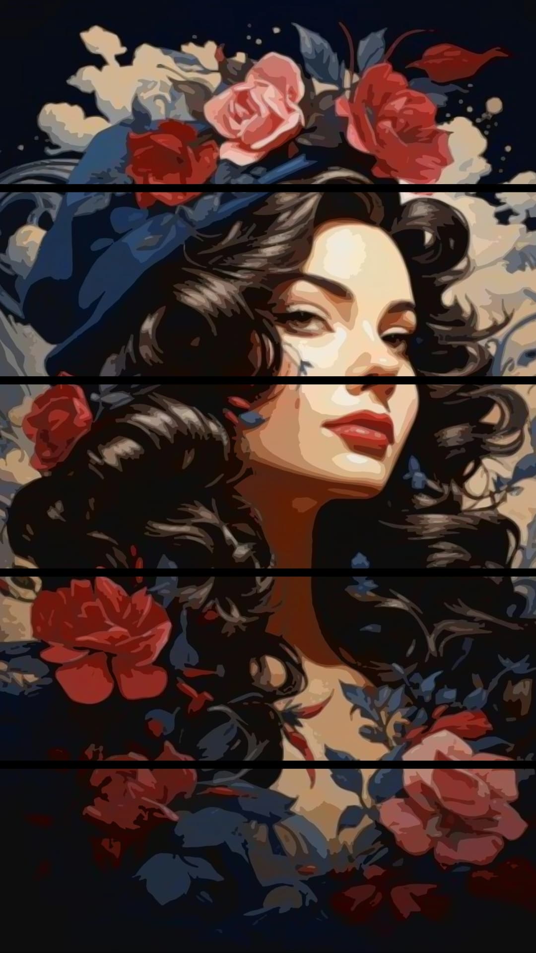 Curly Rose portrait – 5 Panels Straight