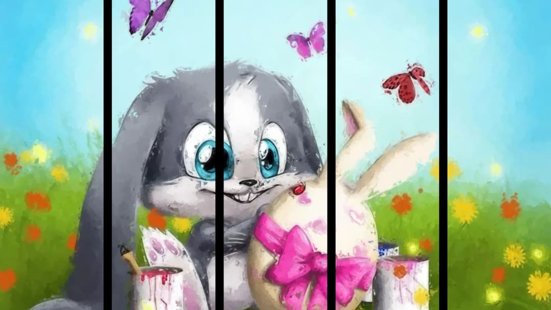 Cute Bunny Painted Egg – 5 Panels Straight