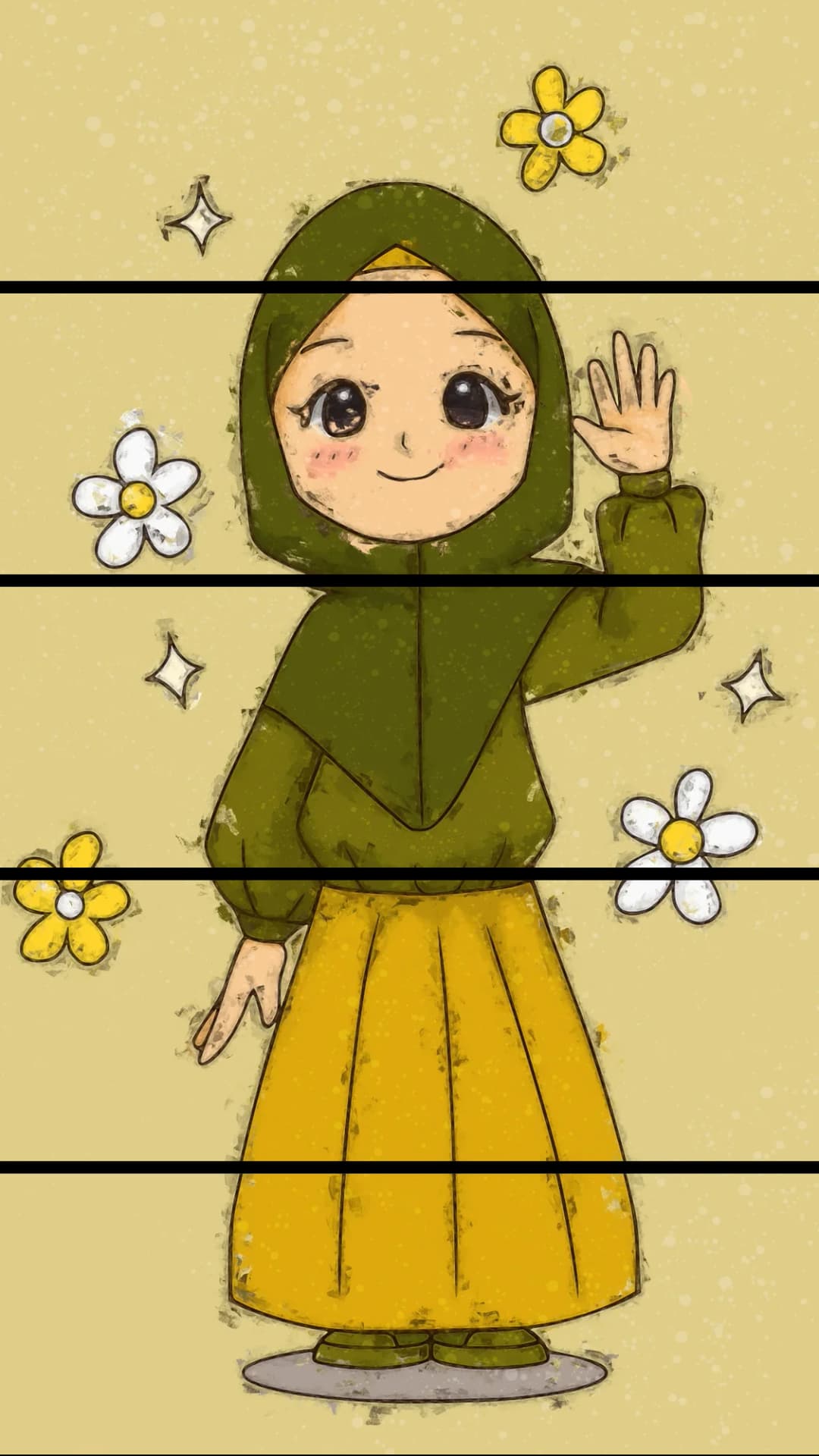 Cute Hijabi Girl Waving – 5 Panels Straight