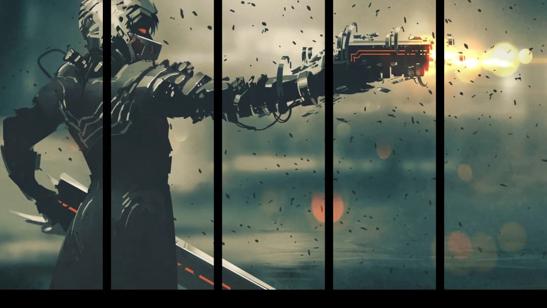 Cyberpunk Warrior Shooting – 5 Panels Straight