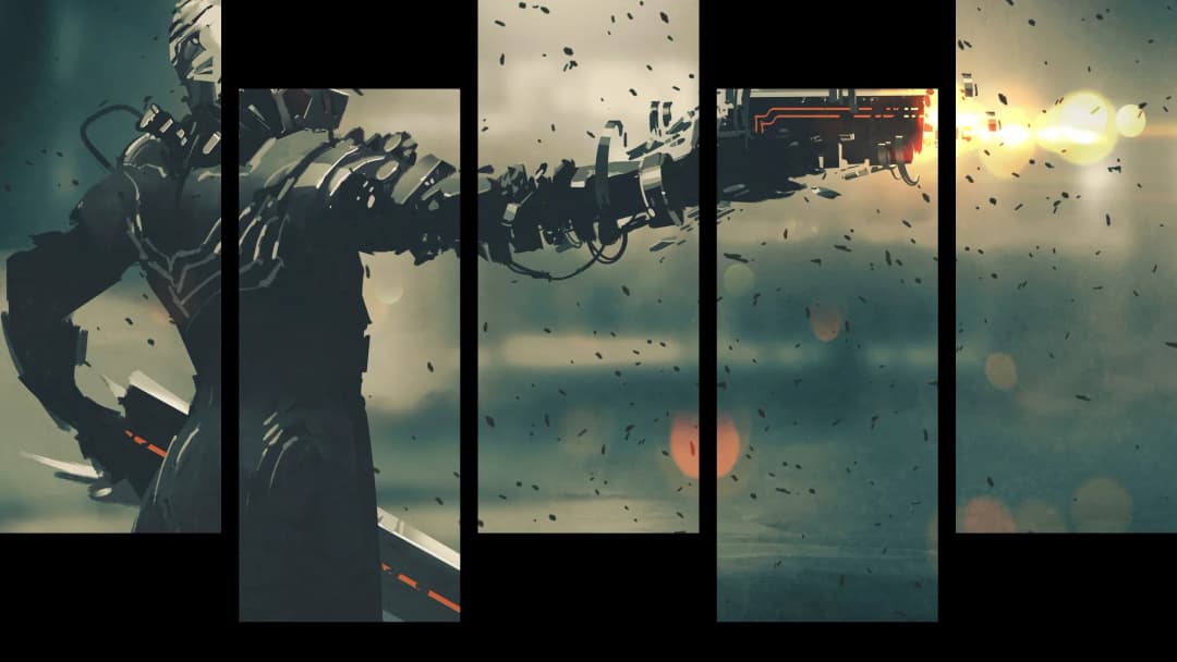 Cyberpunk Warrior Shooting – 5 Panels Up & Down