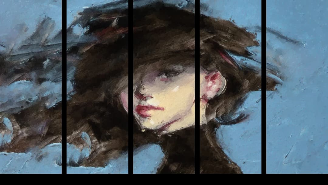 Dark Hat Wind Portrait – 5 Panels Straight