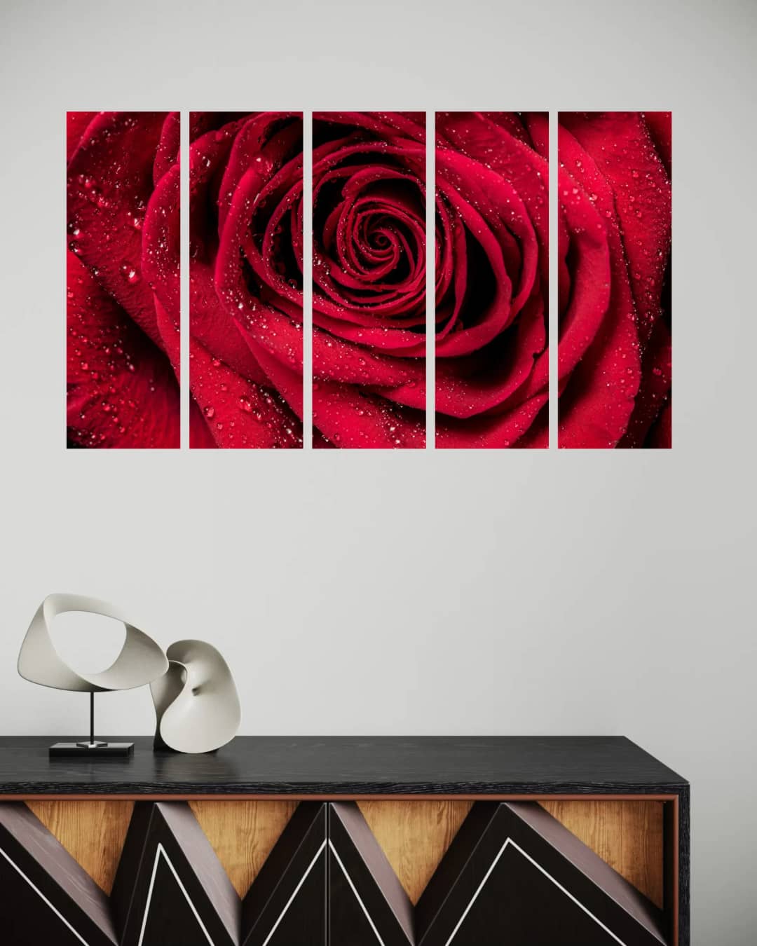 Dewy Red Rose – 5 Panels Straight