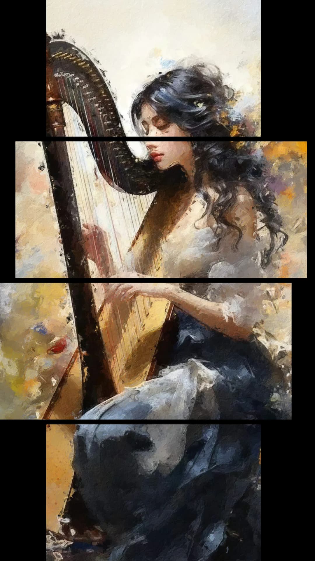 Elegant Harpist Flowers – 4 Panels