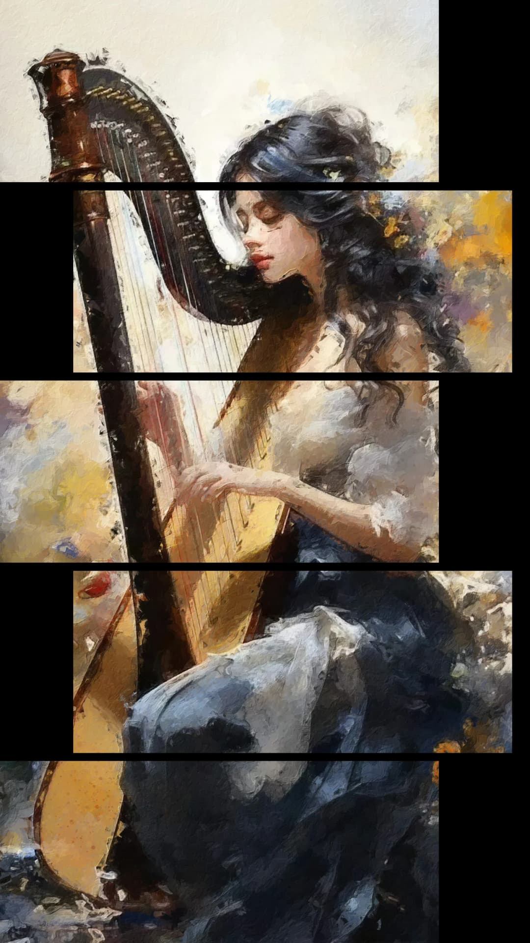 Elegant Harpist Flowers – 5 Panels Up & Down