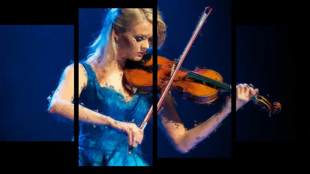 Elegant Violinist Blue – 4 Panels