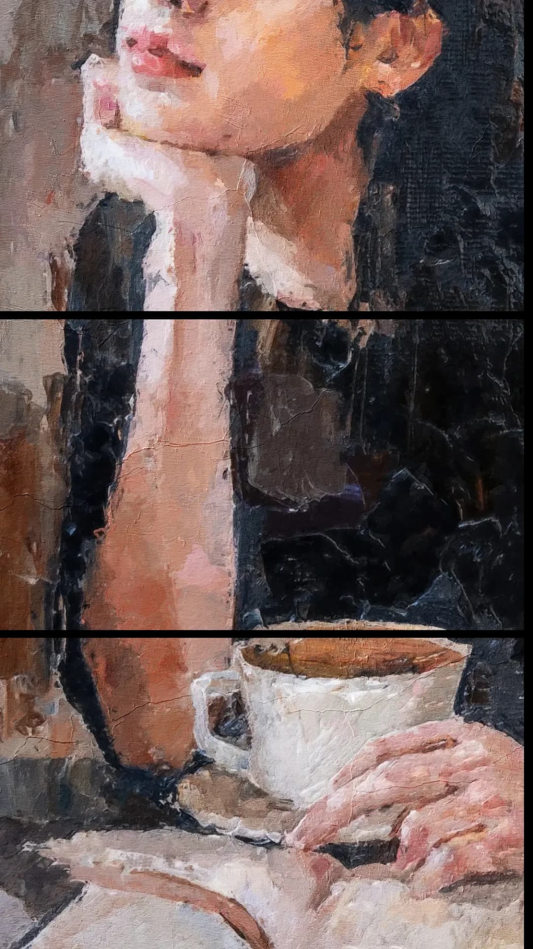 Elegant Woman with Coffee – 3 Panels