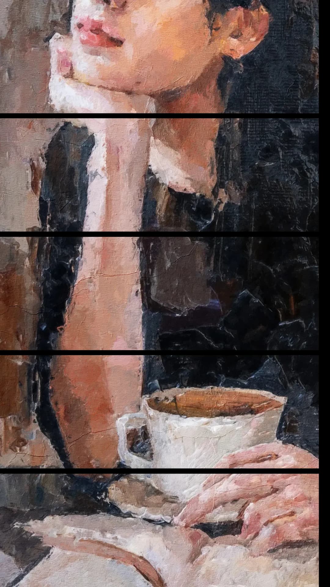 Elegant Woman with Coffee – 5 Panels Straight