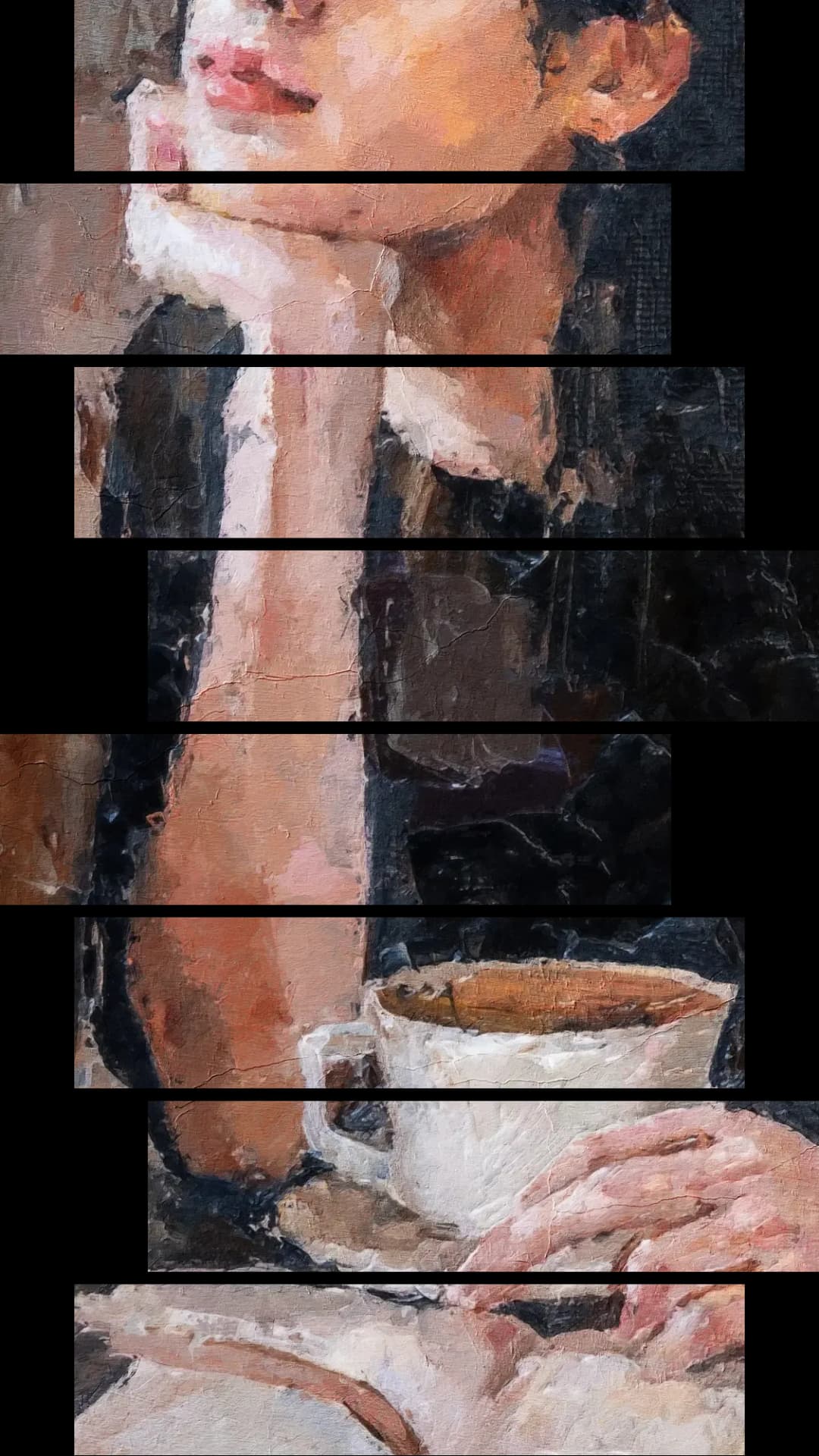 Elegant Woman with Coffee – 8 Panels Hierarchy