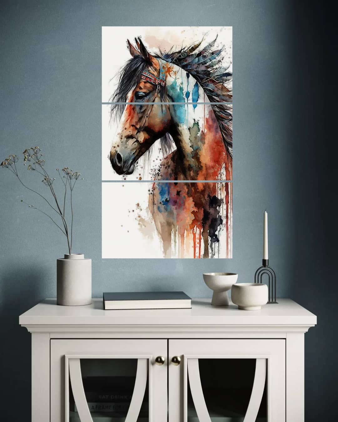 Feathered Watercolor Horse – 3 Panels