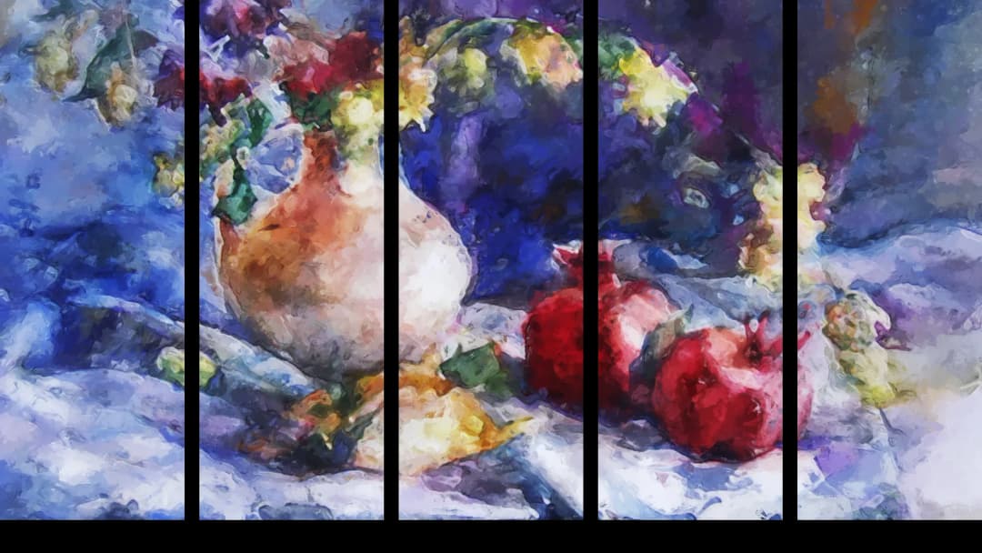 Flowers and Pomegranates – 5 Panels Straight