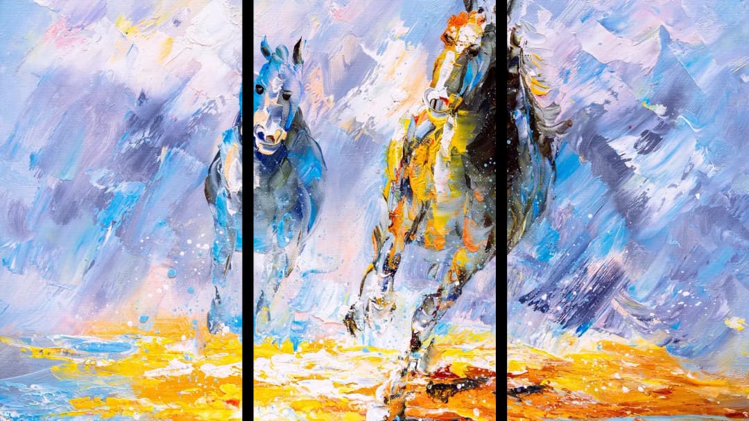 Galloping Horses Painting – 3 Panels