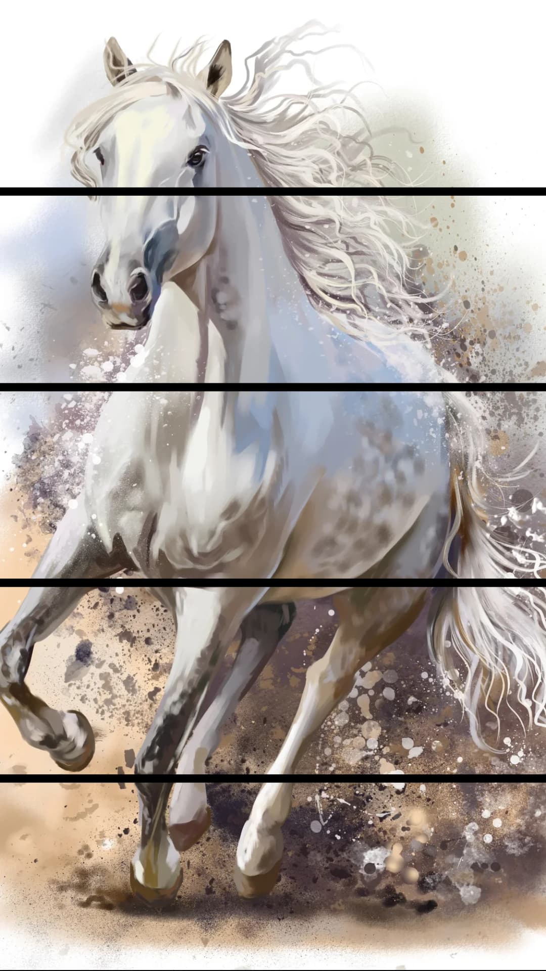 Galloping White Horse – 5 Panels Straight