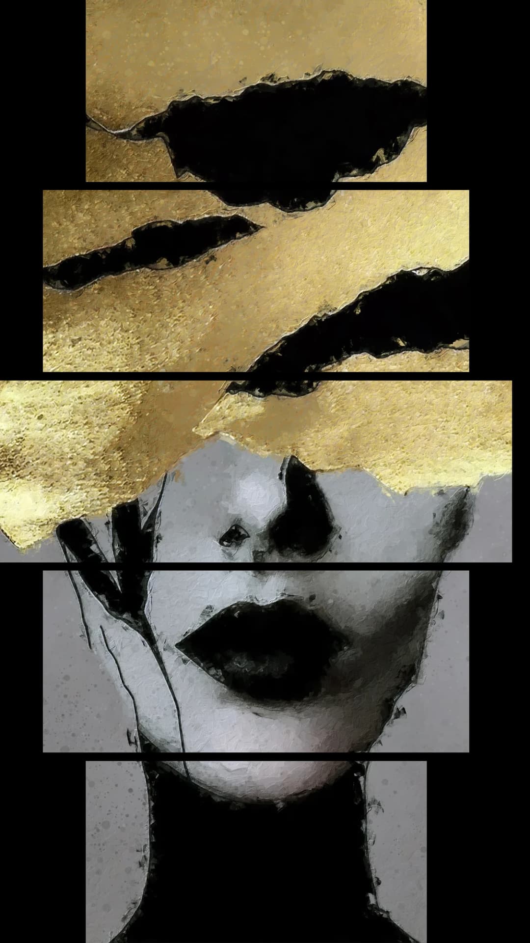 Gold Leaf Face Art – 5 Panels Hierarchy