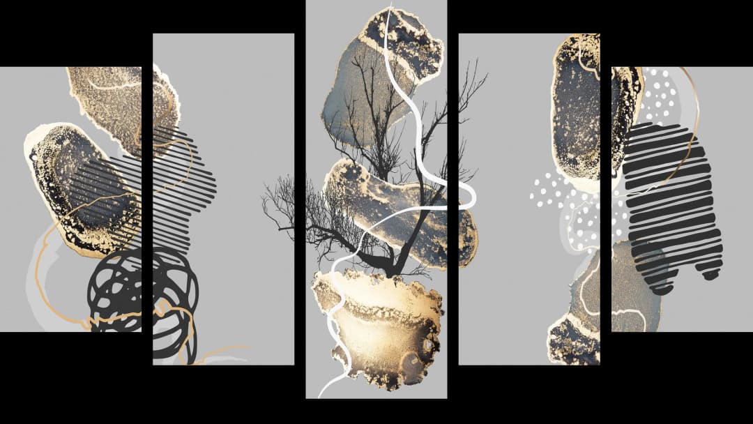 Gold Mixed Media Clusters – 5 Panels Hierarchy