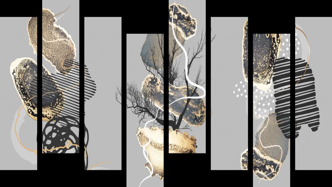 Gold Mixed Media Clusters – 8 Panels Hierarchy