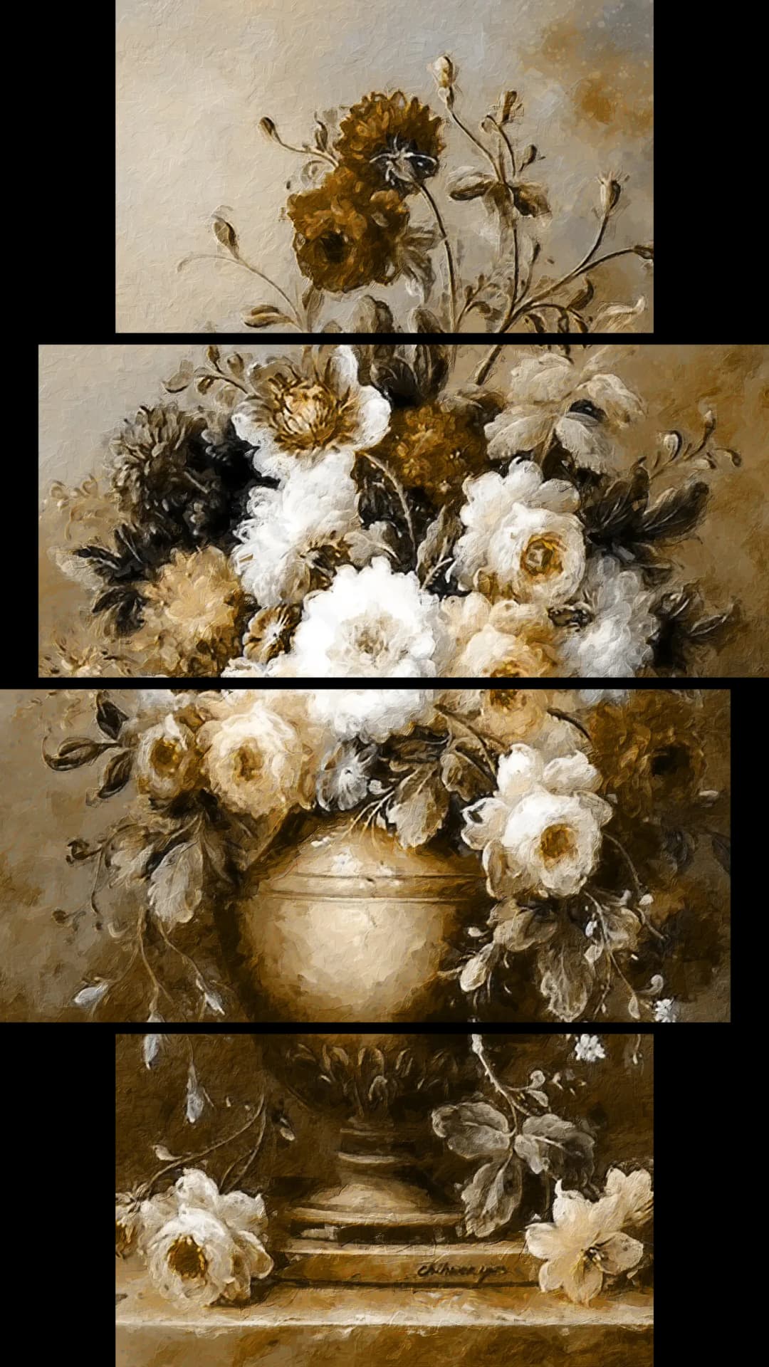 Golden Floral Urn – 4 Panels