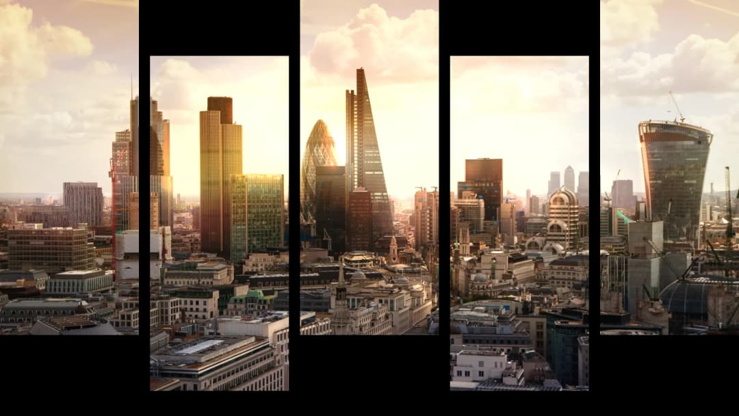 Golden London Skyline – 5 Panels Up & Down