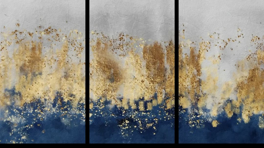 Golden Navy Skyline – 3 Panels
