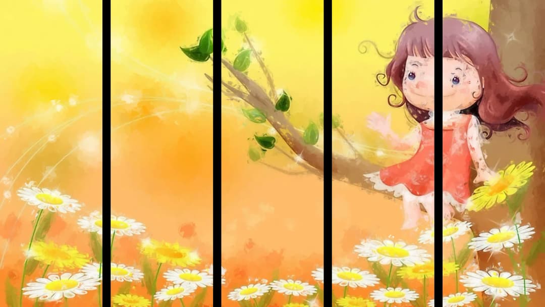 Happy Girl Daisy Field – 5 Panels Straight