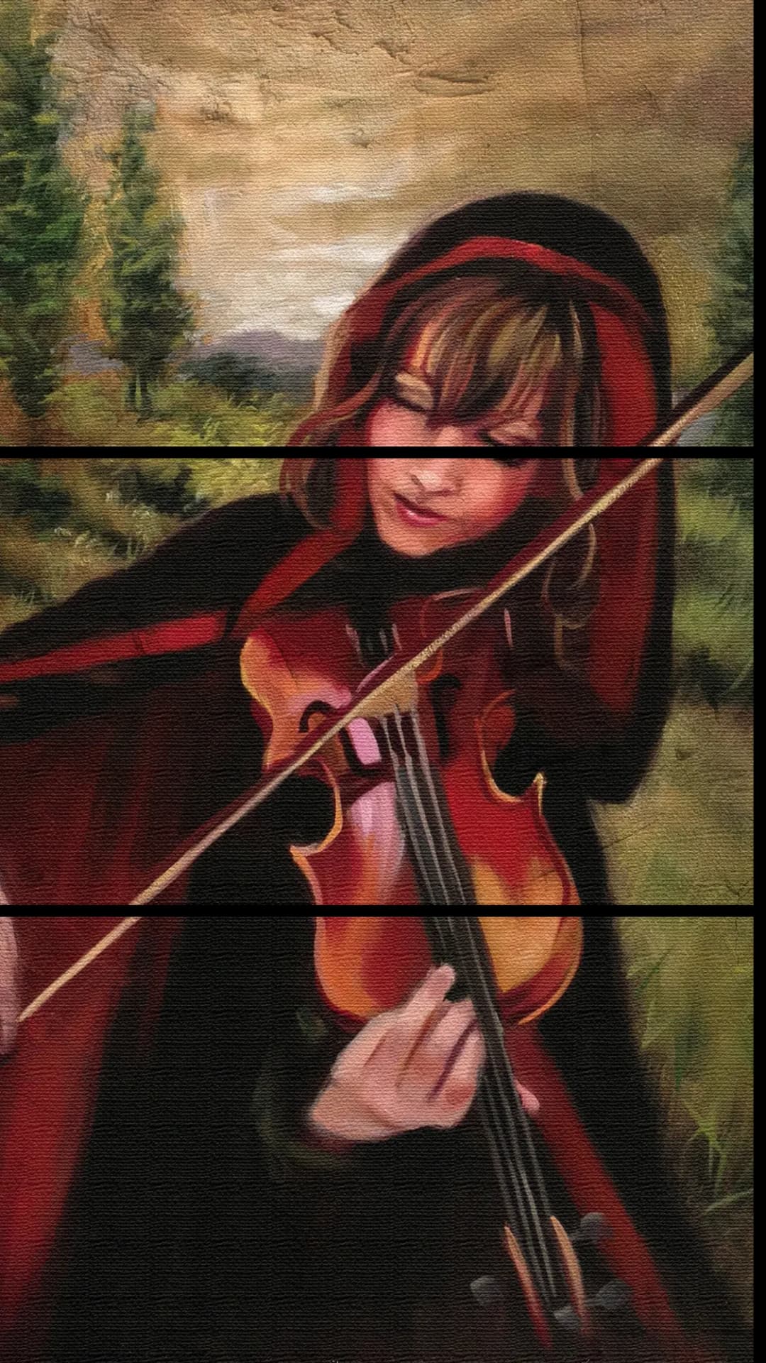 Hooded Violinist Forest – 3 Panels
