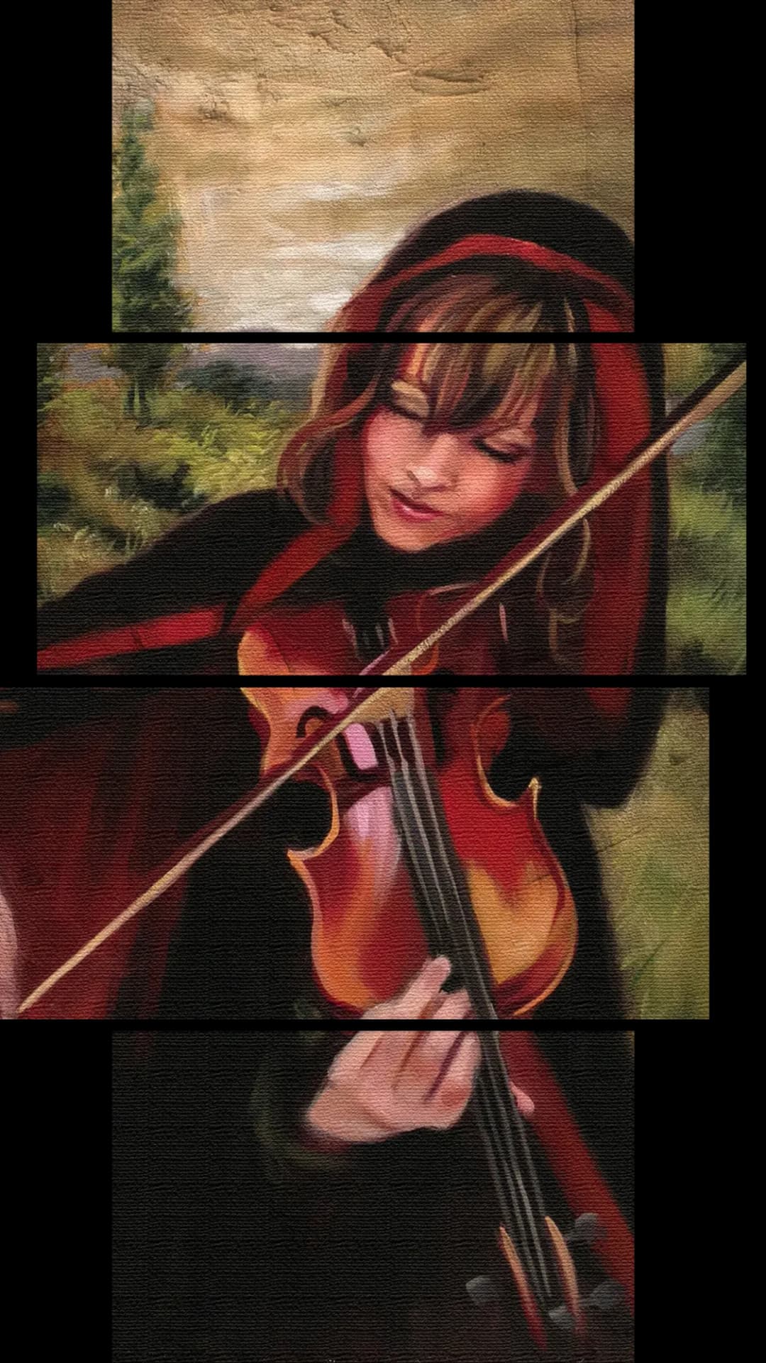 Hooded Violinist Forest – 4 Panels