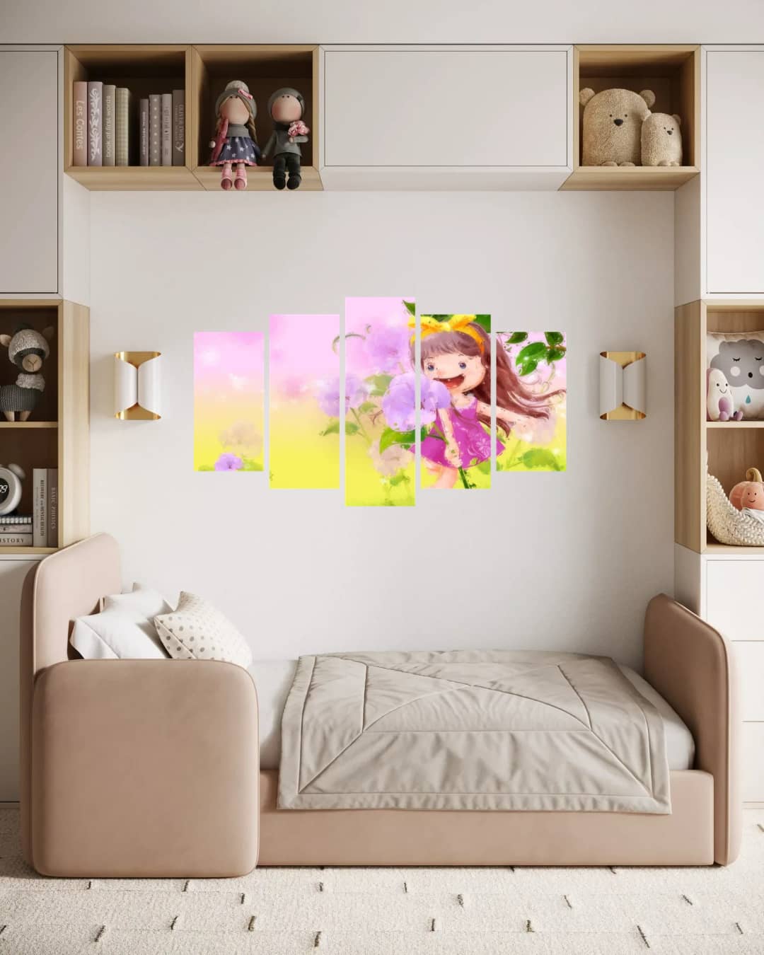 Joyful Girl Purple Flowers – 5 Panels Hierarchy