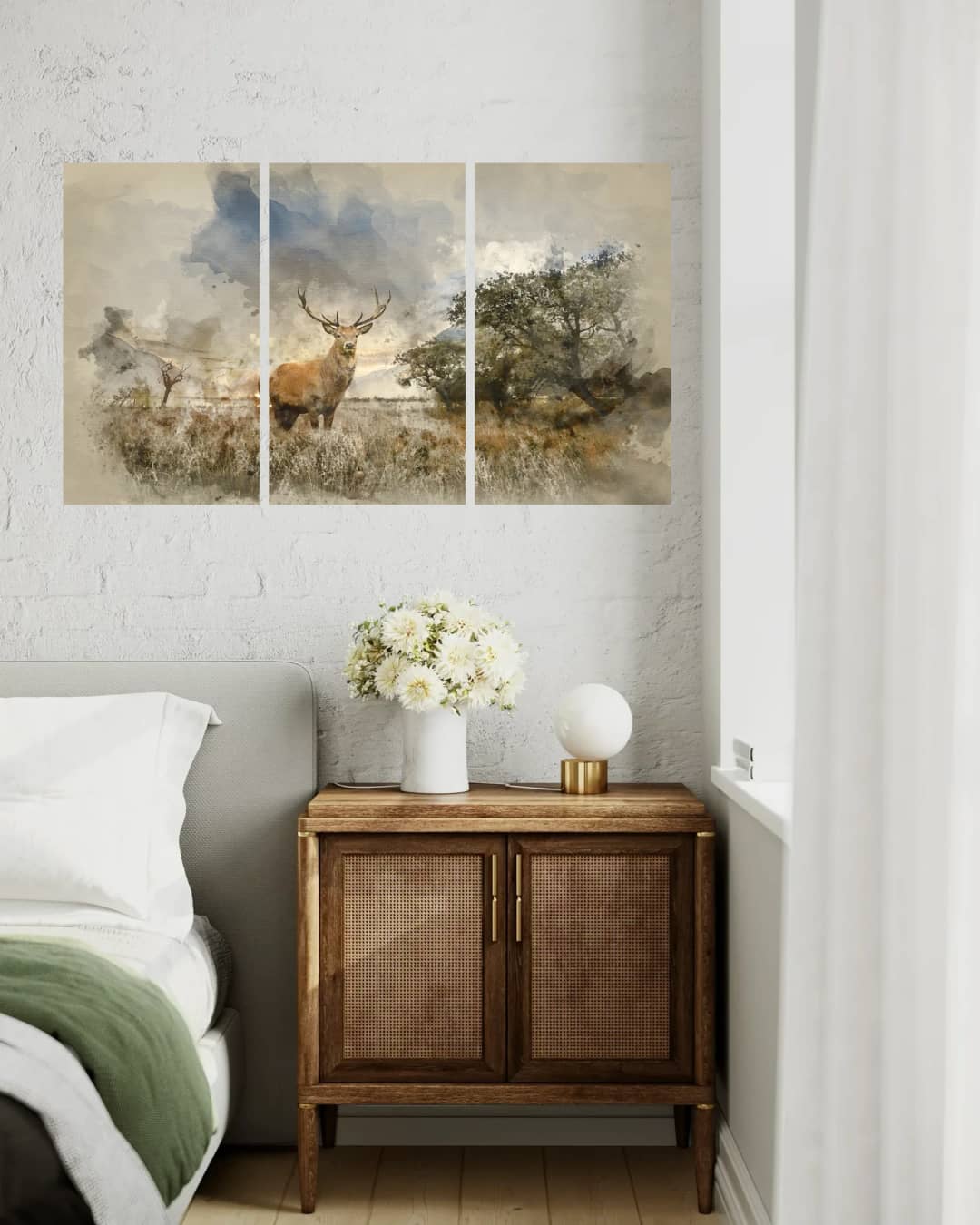 Majestic Stag Watercolor – 3 Panels
