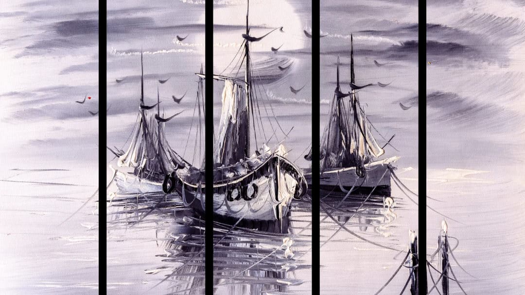 Moody Sailboats Foggy Harbor – 5 Panels Straight