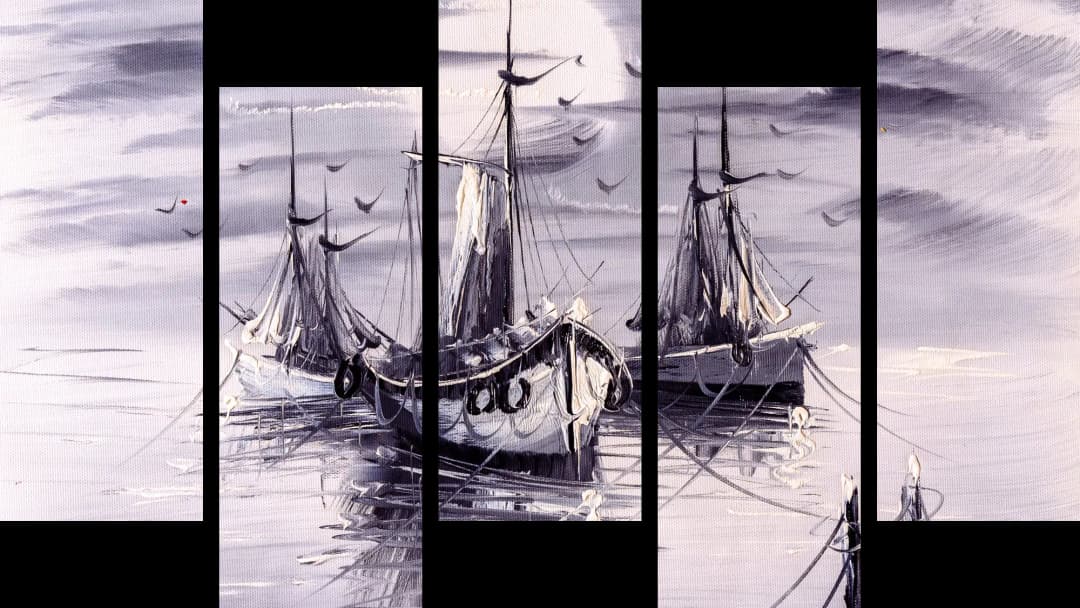 Moody Sailboats Foggy Harbor – 5 Panels Up & Down