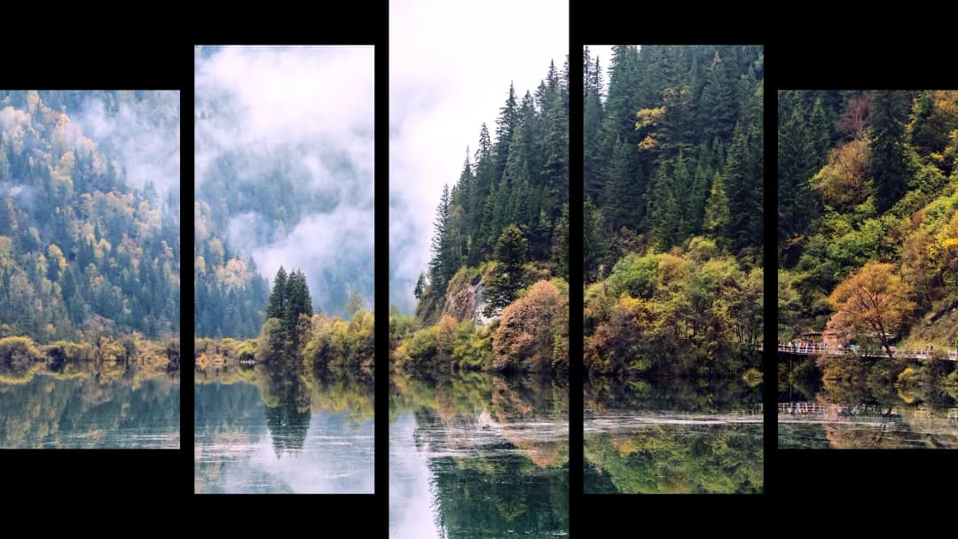 Mountain Forest Lake Reflection – 5 Panels Hierarchy