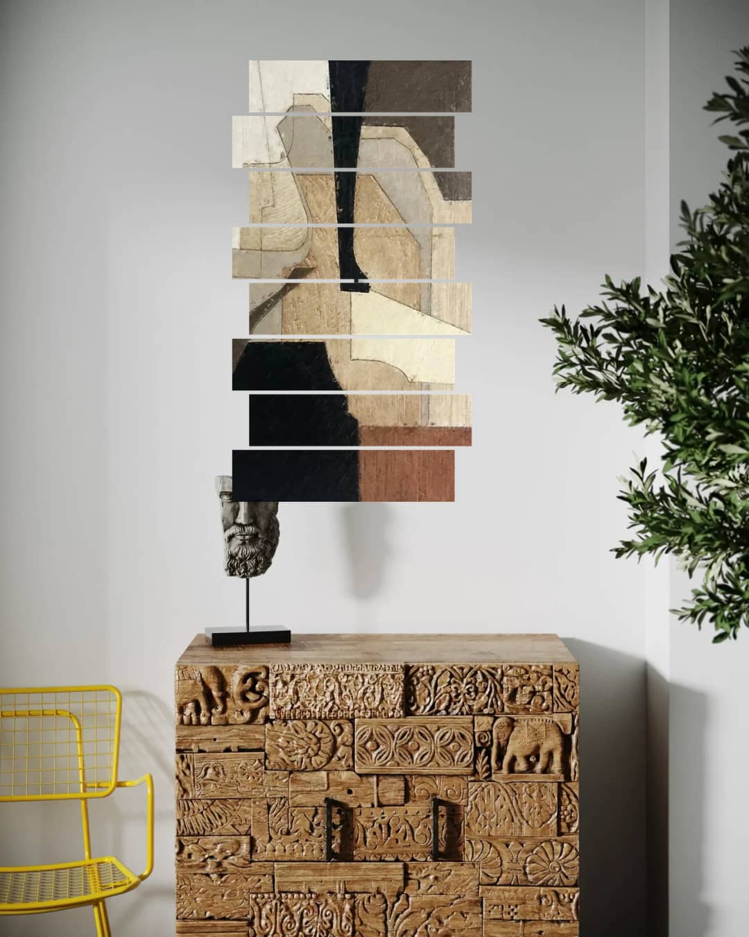 Neutral Cubist Shapes – 8 Panels Up & Down