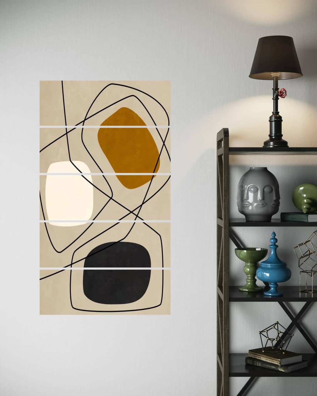 Ochre White Line Shapes – 5 Panels Straight