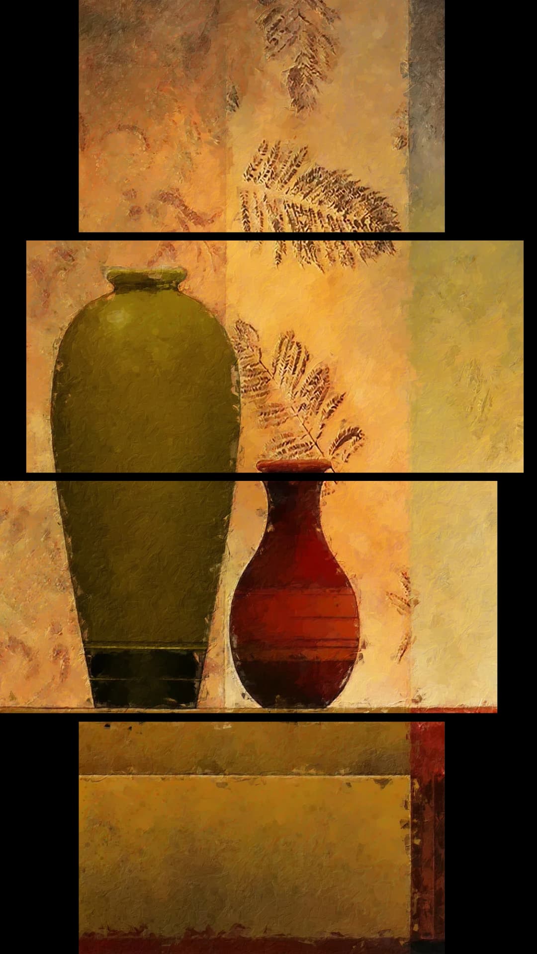 Olive Red Vases – 4 Panels