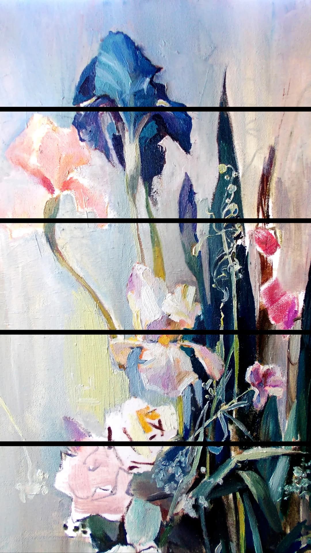 Painted Iris Bouquet – 5 Panels Straight