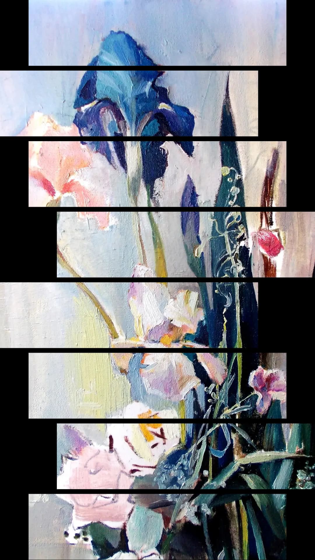 Painted Iris Bouquet – 8 Panels Hierarchy